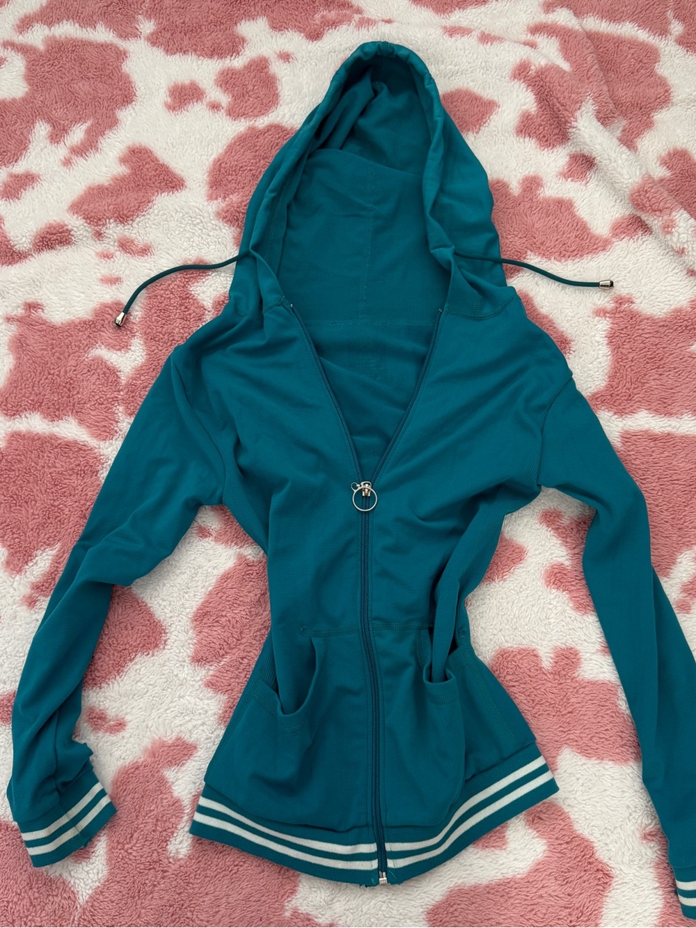 💚🔥 Snatched Teal Zip-Up Hoodie - Y2K Sporty Fit 🔥💚 - Picture 3 of 3